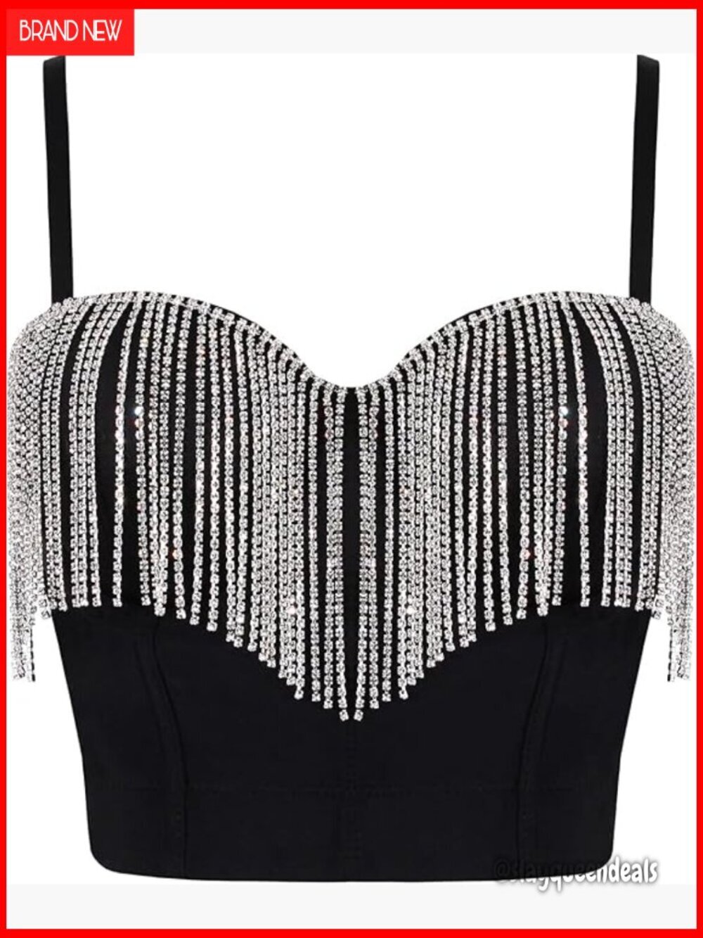 Rhinestone Tassel Bustier Crop Top with Underwire Cups, Adjustable Straps